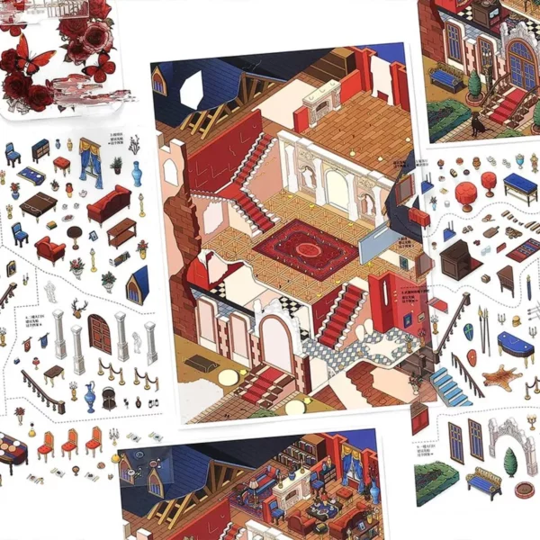 Scène de stickers isométrique 3D à composer soi-même sur le thème du banquet du Duc. Activité créative originale pour adulte pour gérer le stress.