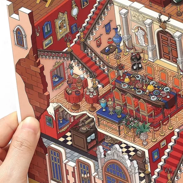 Scène de stickers isométrique 3D à composer soi-même sur le thème du banquet du Duc. Activité créative originale pour adulte pour gérer le stress.