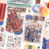 Scène de stickers isométrique 3D à composer soi-même sur le thème d'une gomme et d'un crayon géant. Activité créative originale pour adulte pour gérer le stress.