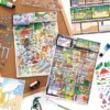 Scène de stickers isométrique 3D à composer soi-même sur le thème du puzzle et de la pellicule de film. Activité créative pour adulte pour gérer le stress.