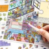 Scène de stickers isométrique 3D à composer soi-même sur le thème du puzzle et de la pellicule de film. Activité créative pour adulte pour gérer le stress.
